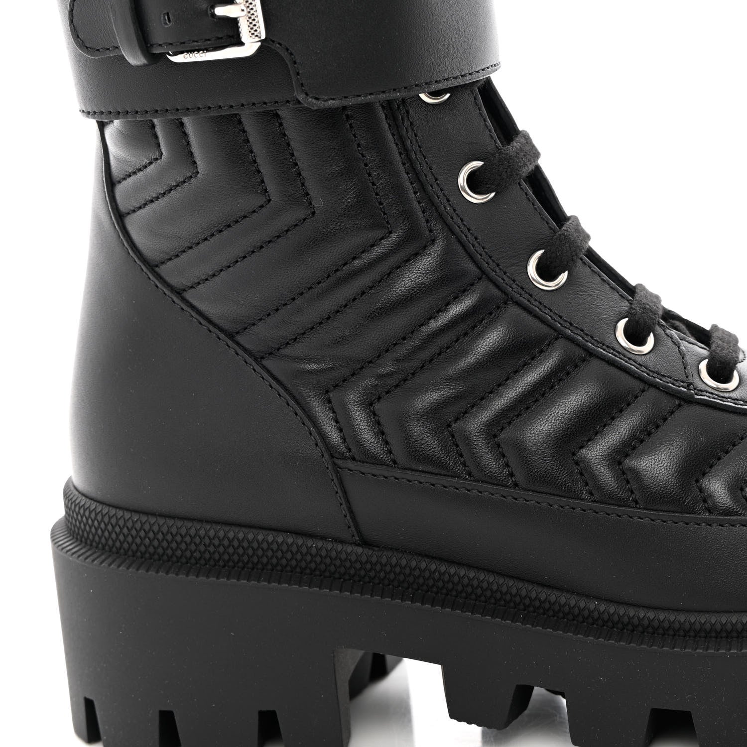 Gucci Nappa Frances GG Matelasse Platform Combat Boots 35 Black 9 of 11