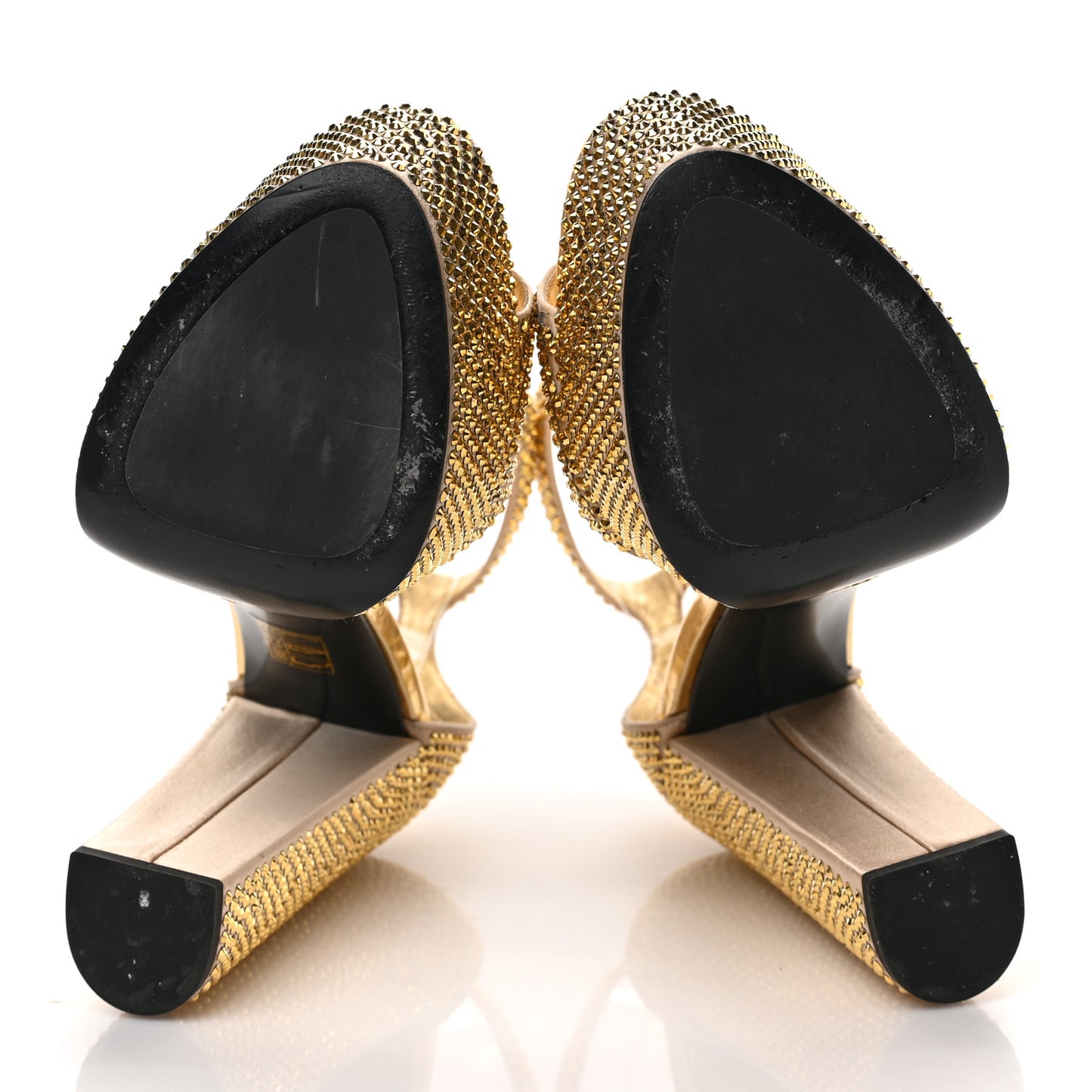 Satin Crystal Triangle Logo 40/135mm Platform Sandals 38.5 Platino