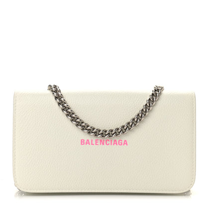 Balenciaga Grained Calfskin Logo Cash Phone Holder Wallet On Chain White Fluo Pink 1 of 9
