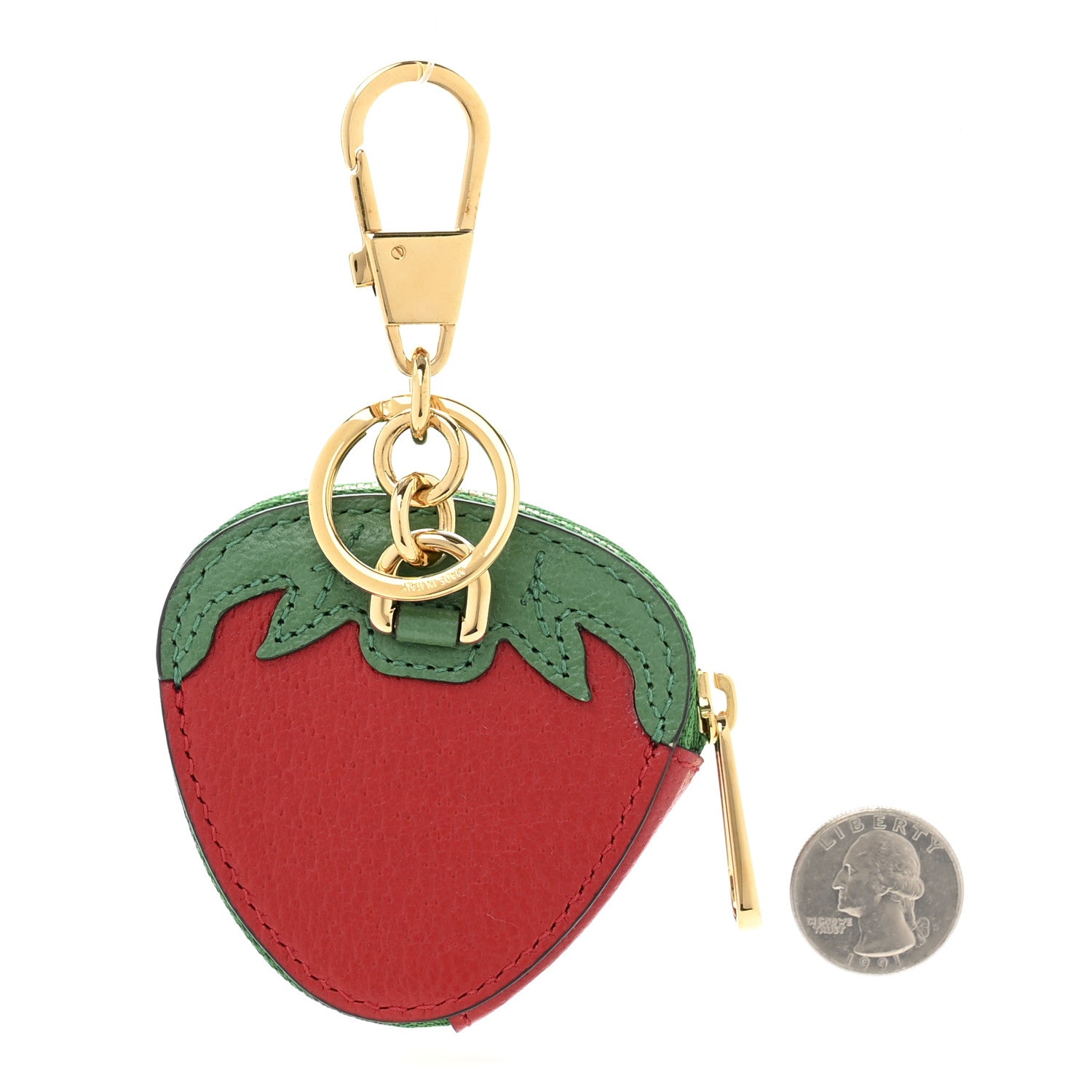 Gucci Textured Dollar Calfskin Retro Interlocking G Fruttini Strawberry Coin Case Bag Charm Key Holder 2 of 8