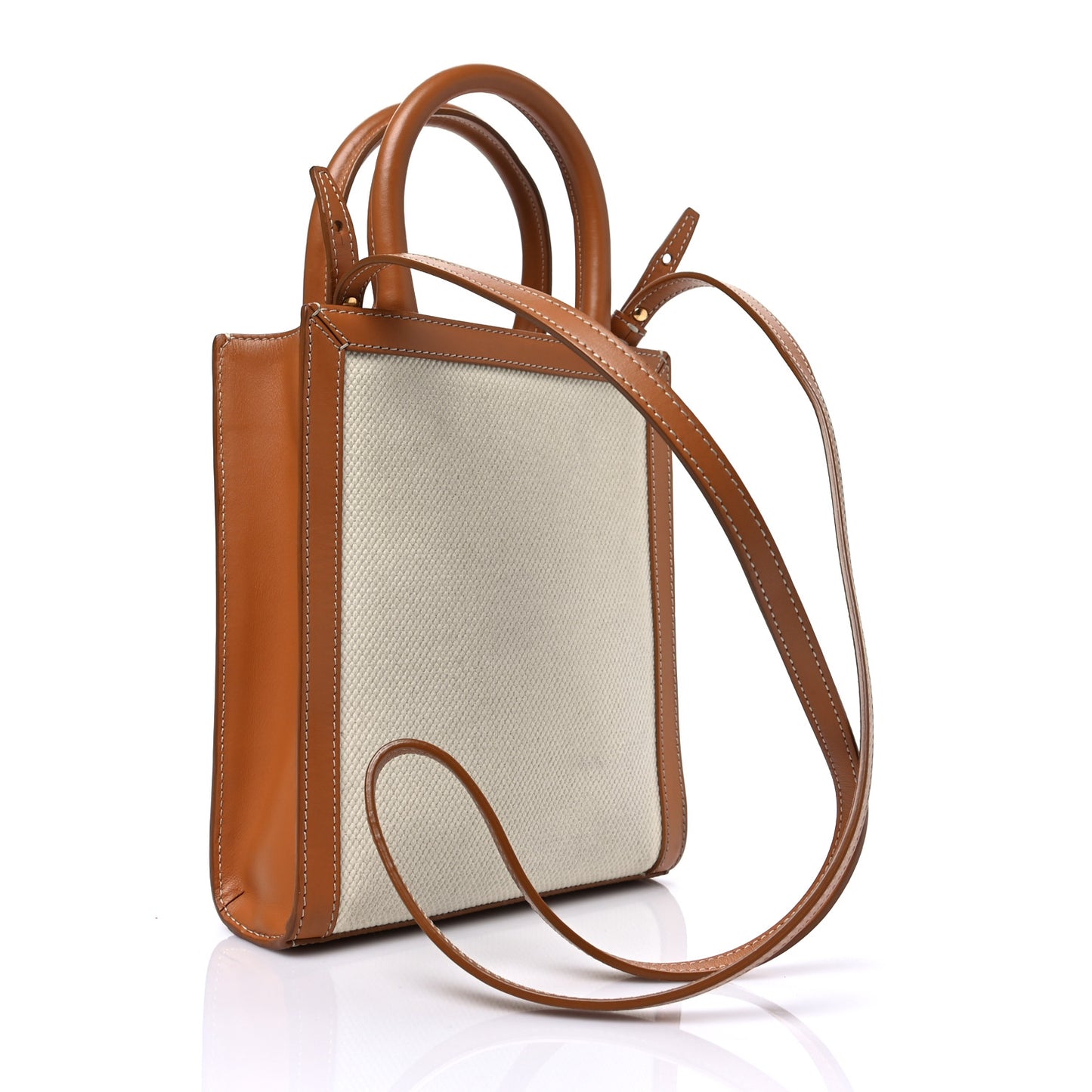Canvas Calfskin Mini Vertical Cabas Natural Tan