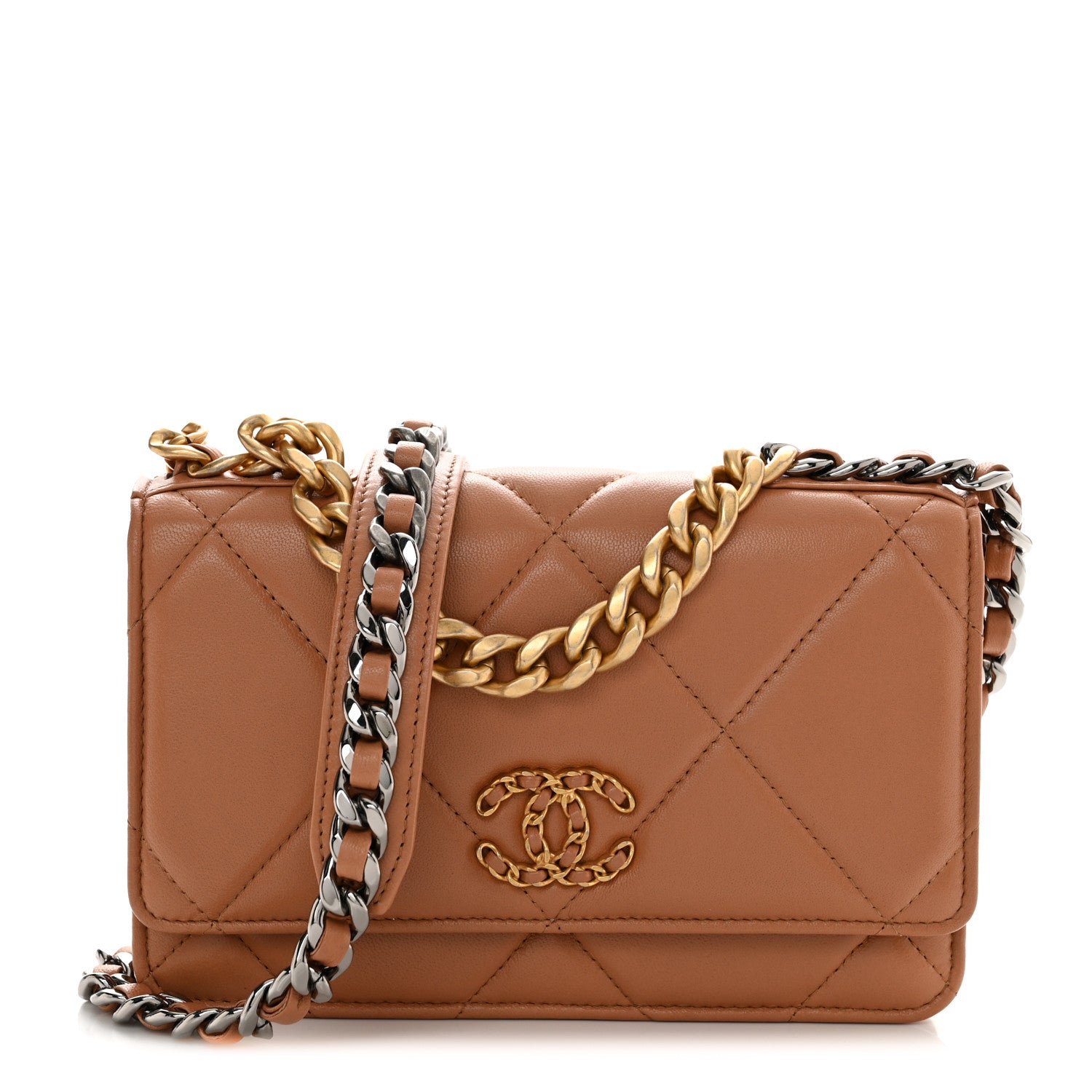 Chanel Lambskin Quilted Chanel 19 Wallet On Chain WOC Brown 1 of 11