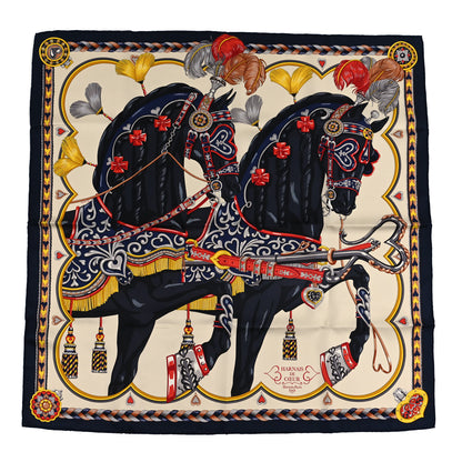 Hermes Silk Harnais De Coeur Scarf 90 Bleu Black Creme Anthracite 1 of 3