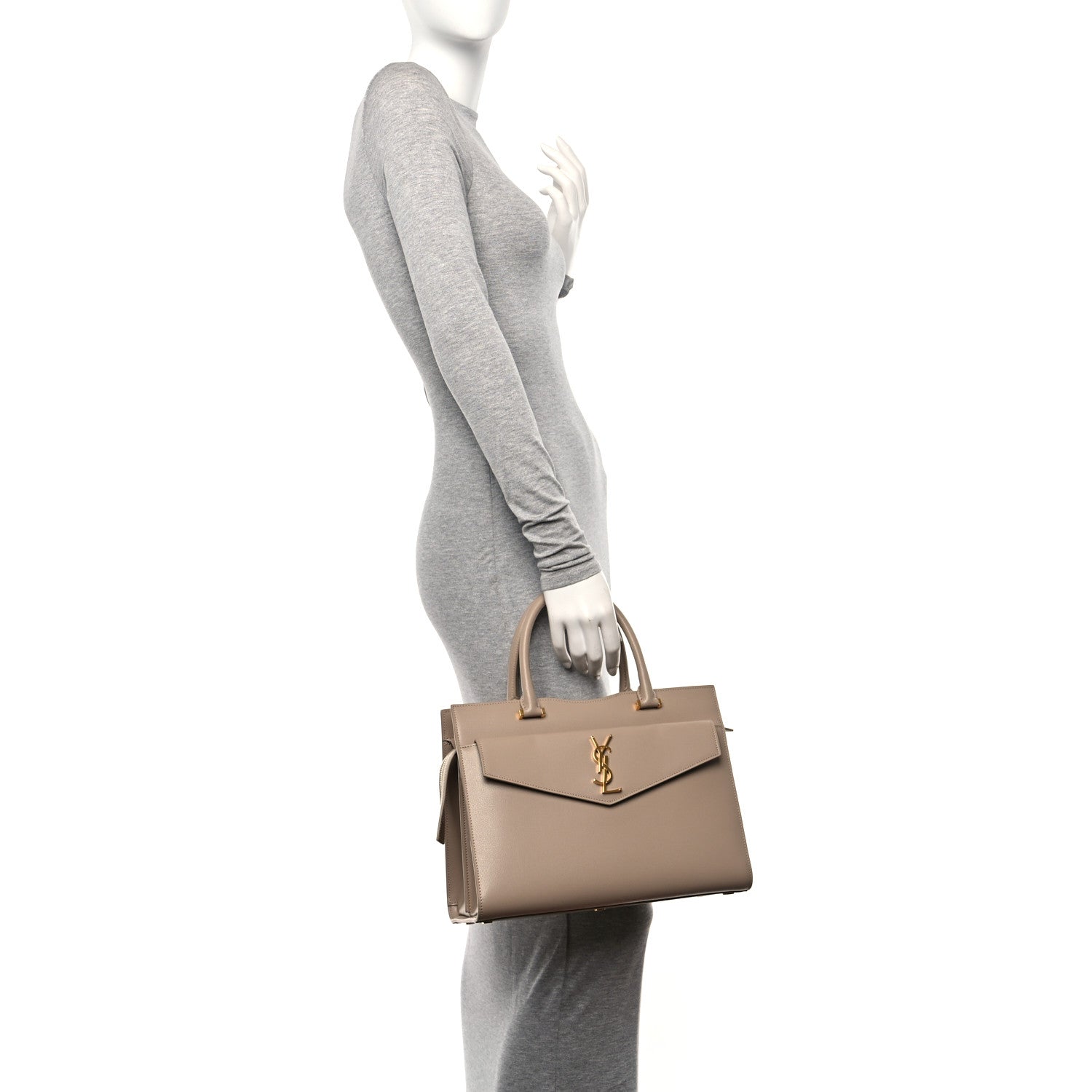 Saint Laurent Grain De Poudre Medium Uptown Tote Dark Beige 2 of 10