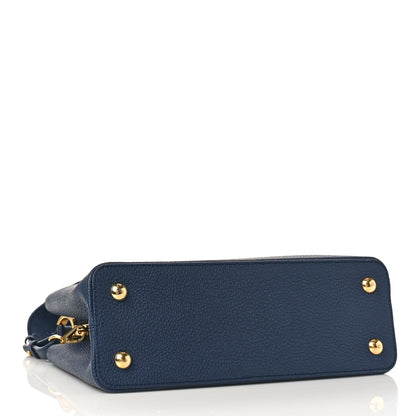 Louis Vuitton Taurillon Flower Power Embroidered Strap Capucines MM Marine Blue Cream 4 of 9