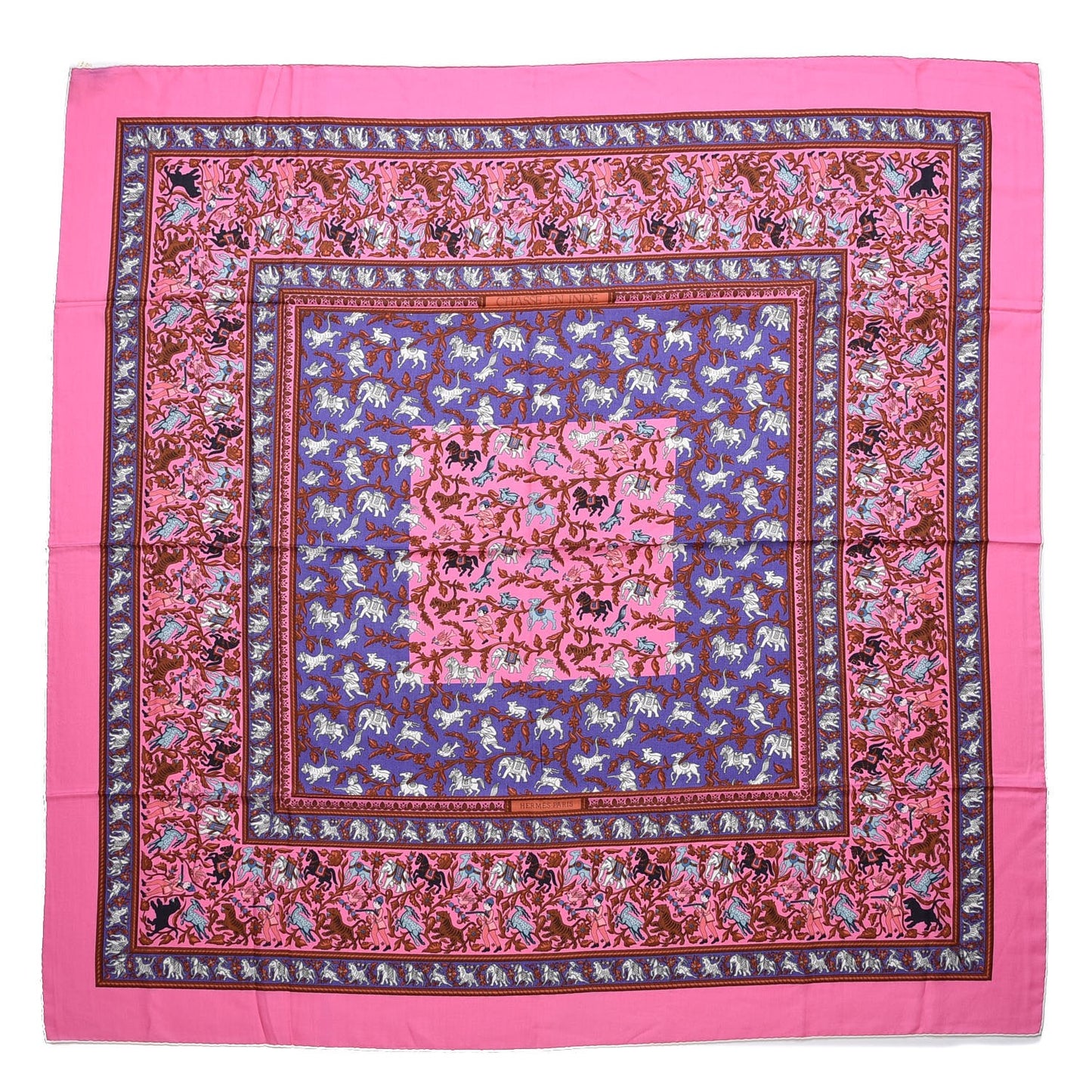 Cashmere Silk Chasse En Inde Shawl 140 Rose Bonbon Lavende Gris