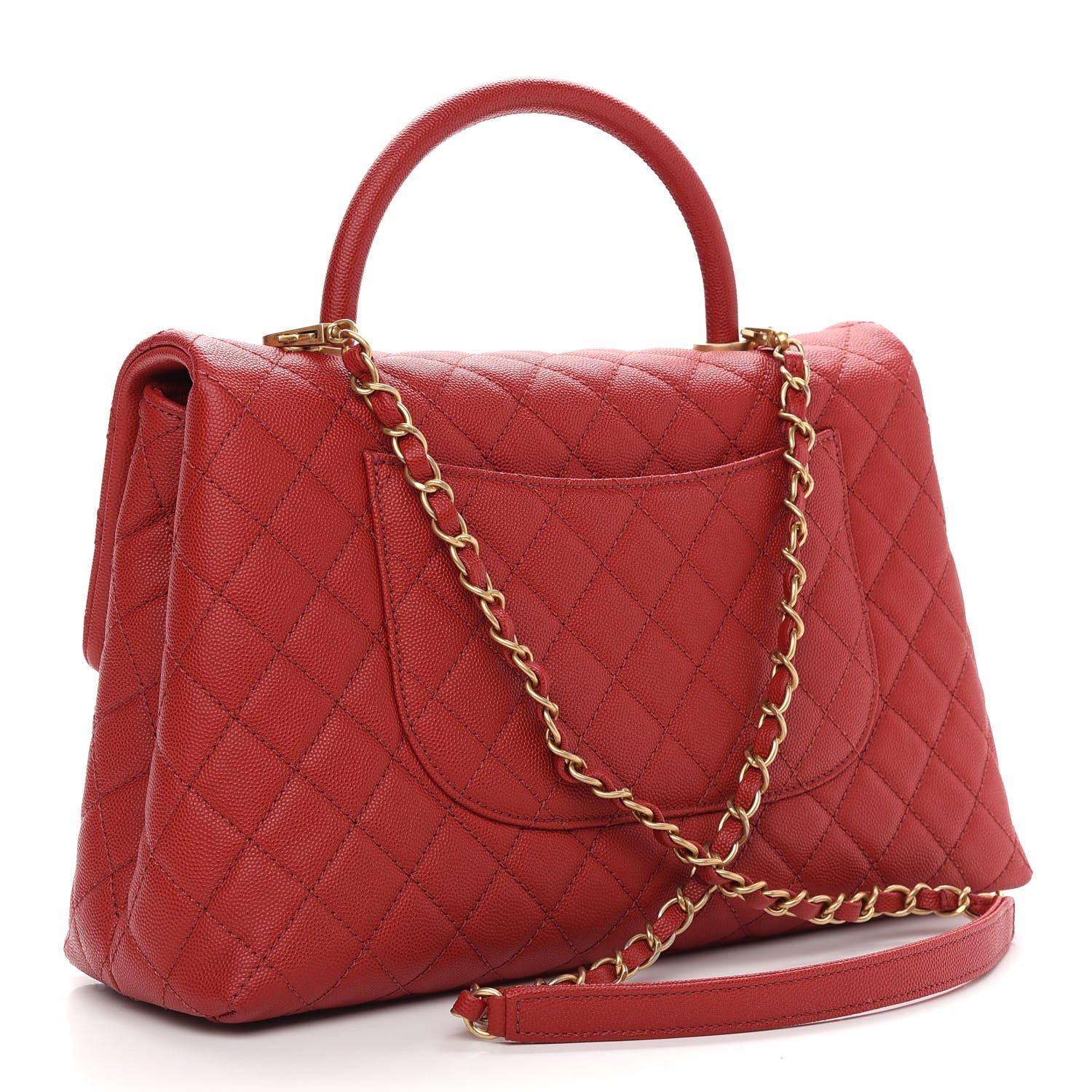 Chanel Caviar Quilted Medium Coco Handle Flap Red 2 of 8