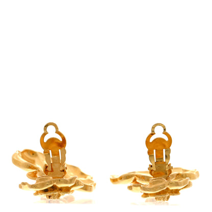 Chanel Camellia CC Clip On Drop Earrings Gold 3 of 5