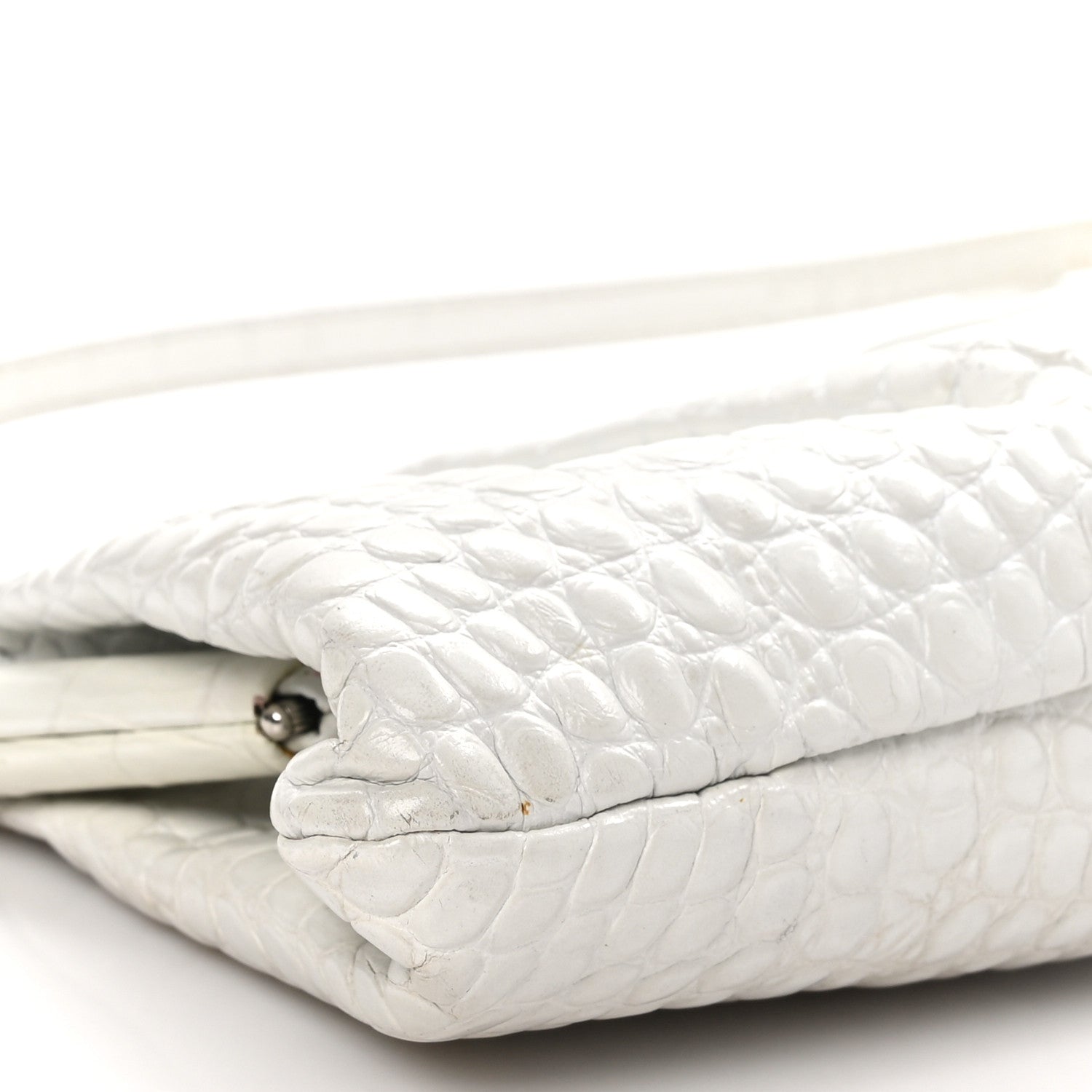 Balenciaga Shiny Supple Calfskin Logo Crocodile Embossed XL Cloud Clutch White 10 of 11
