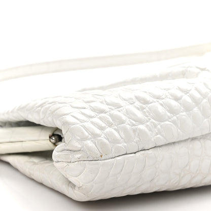 Balenciaga Shiny Supple Calfskin Logo Crocodile Embossed XL Cloud Clutch White 10 of 11