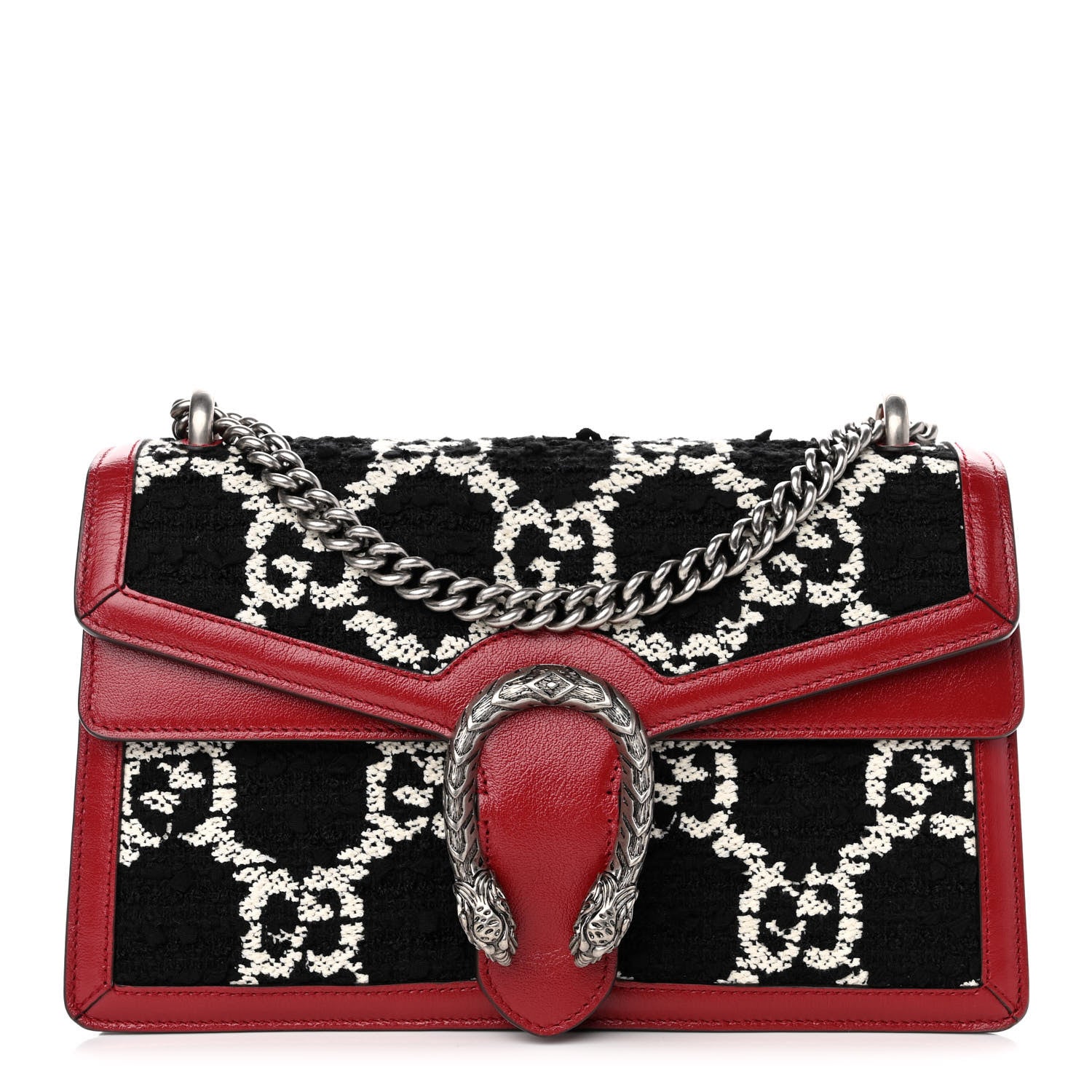 Gucci Tweed GG Monogram Small Dionysus Shoulder Bag Black White Romantic Cherry 1 of 10