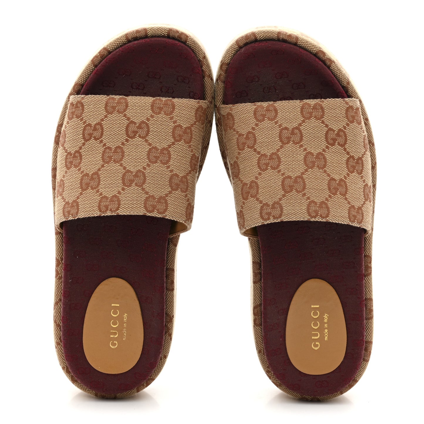 Canvas GG Monogram Angelina Platform Slide Sandals 36.5 Beige Ruggine