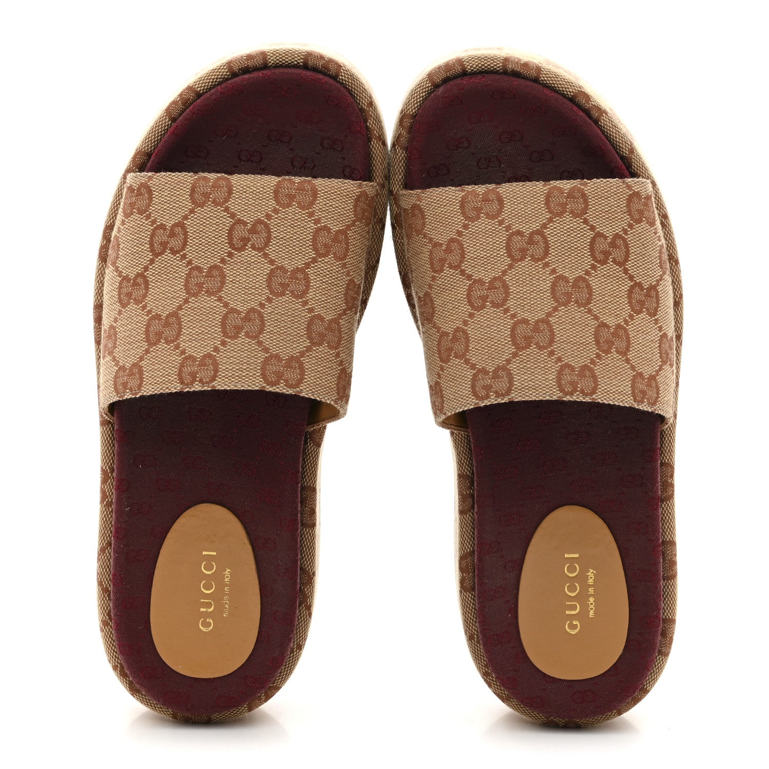 Gucci Canvas GG Monogram Angelina Platform Slide Sandals 36.5 Beige Ruggine 2 of 10