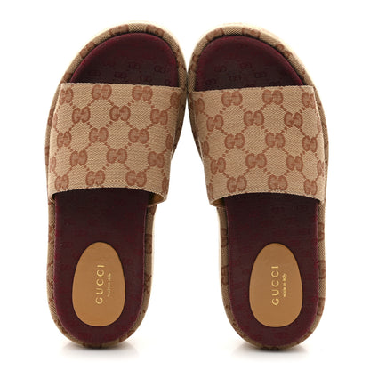 Gucci Canvas GG Monogram Angelina Platform Slide Sandals 36.5 Beige Ruggine 2 of 10