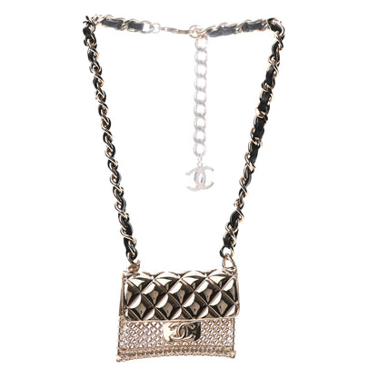 Chanel Metal Lambskin Chain Micro Bag Necklace Gold Black 3 of 6