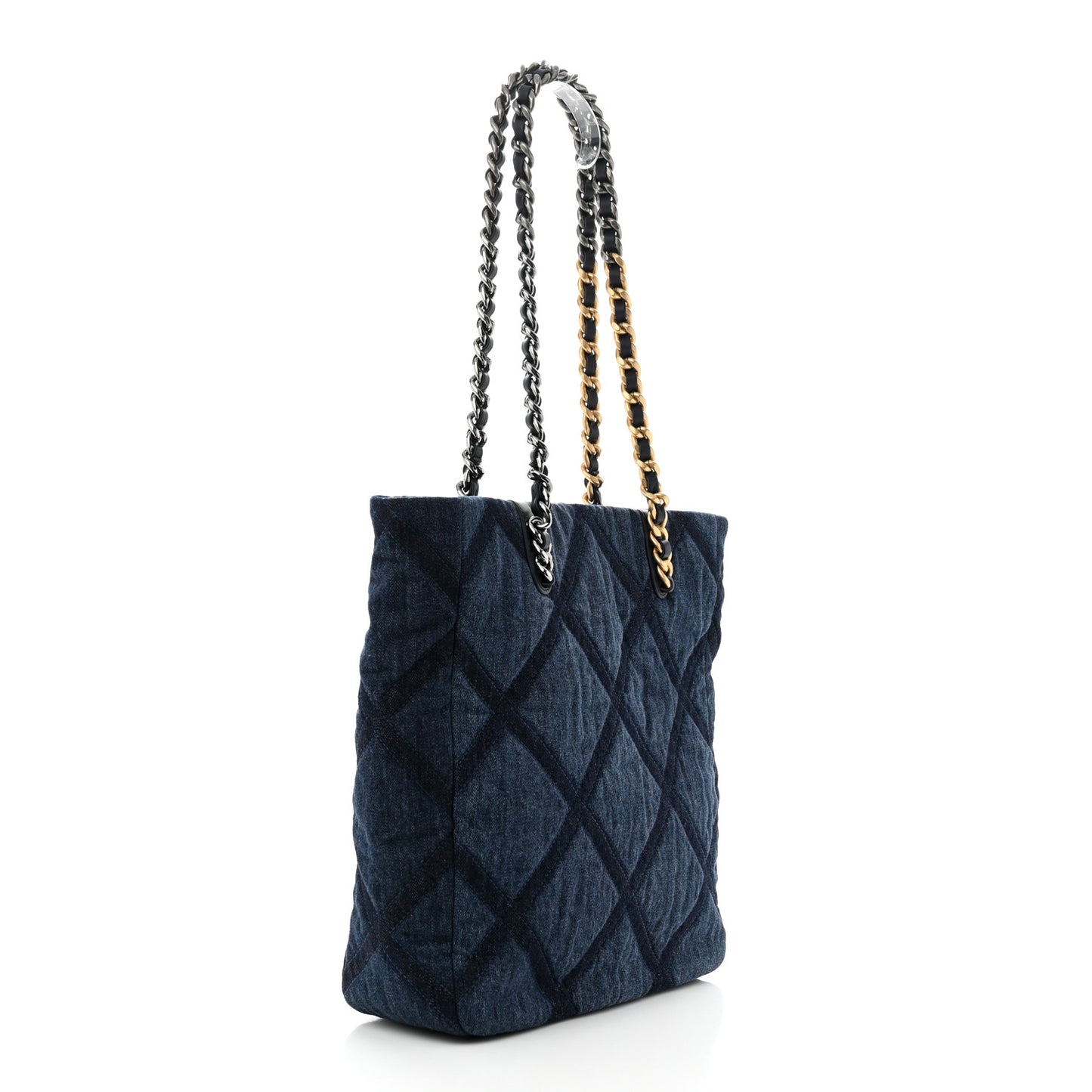 Denim Quilted Chanel 19 North South Shopping Bag Blue