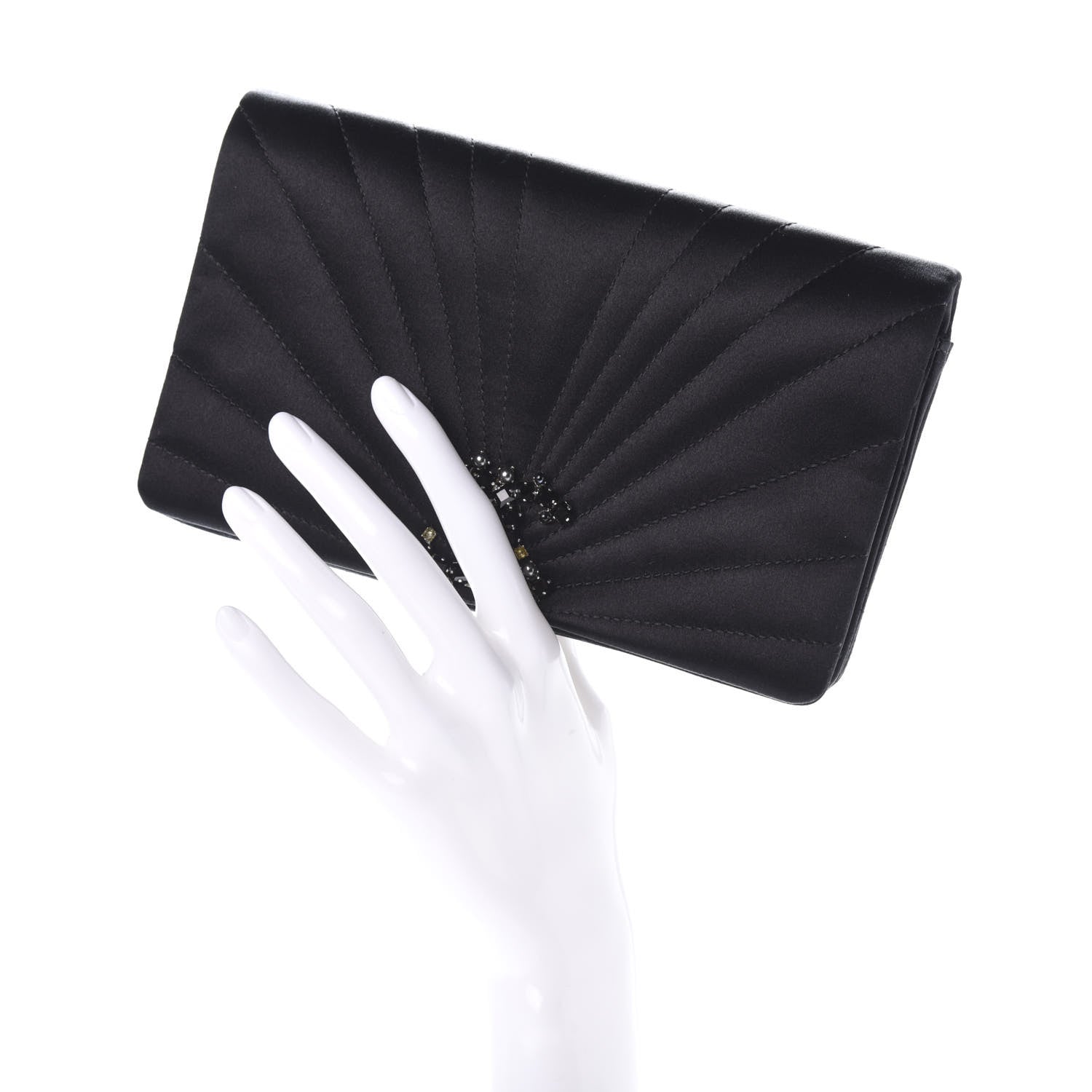 Chanel Satin Pleated Crystal CC Clutch Black 2 of 7