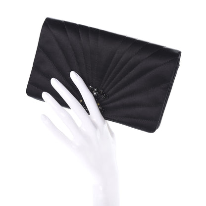 Chanel Satin Pleated Crystal CC Clutch Black 2 of 7