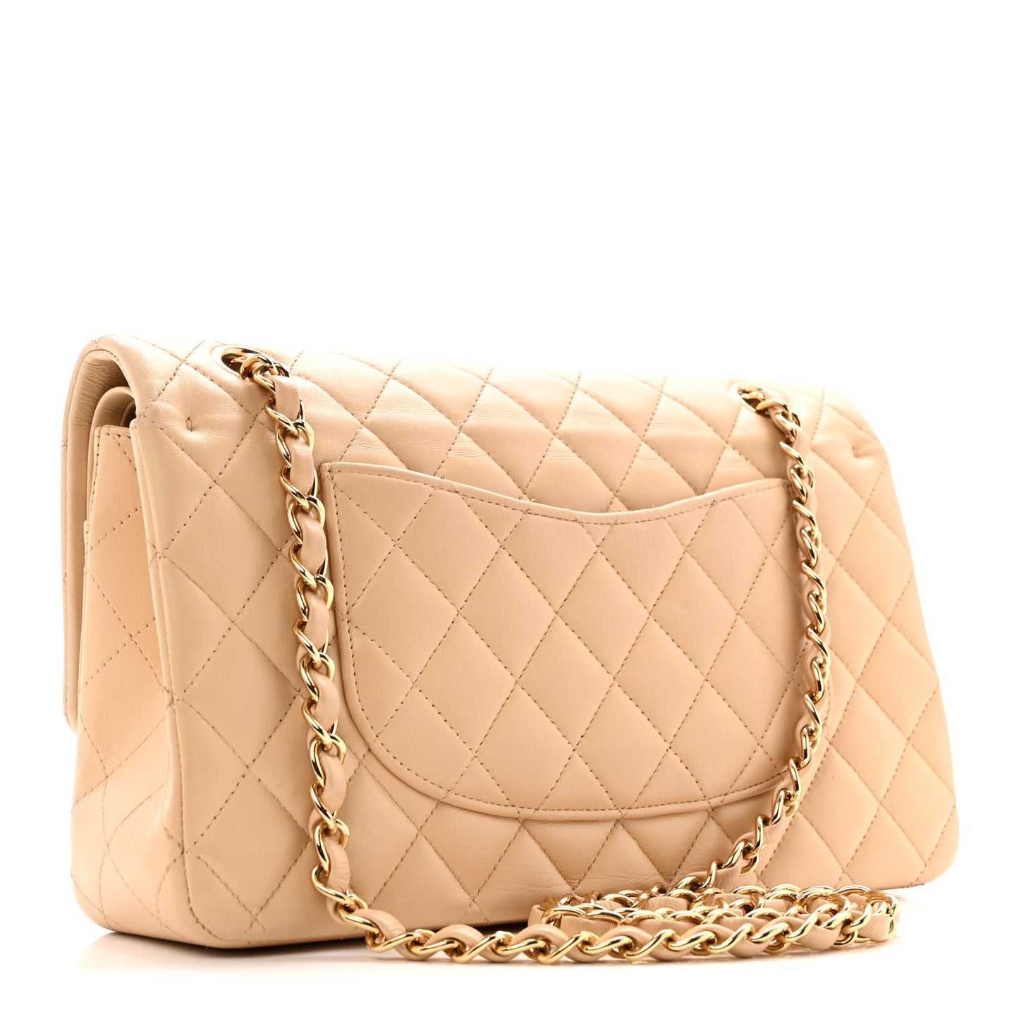 Lambskin Quilted Medium Double Flap Beige