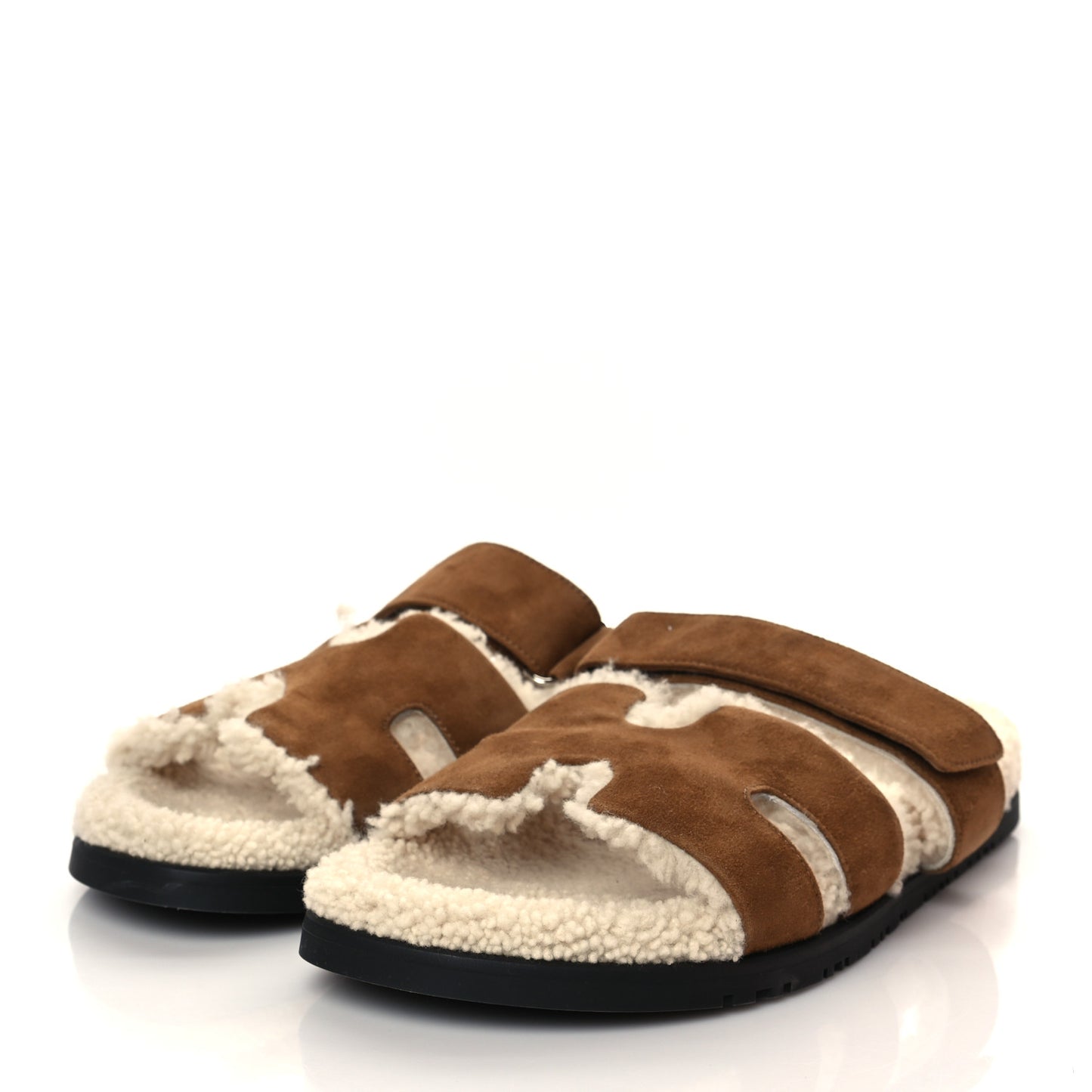 Suede Goatskin Woolskin Mens Chypre Sandals 44 Brun Fume Ecru