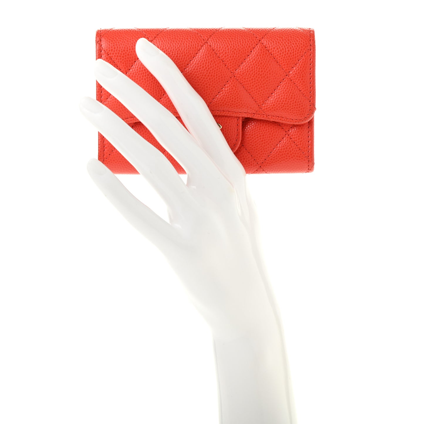 Caviar Quilted Flap Card Holder Orange