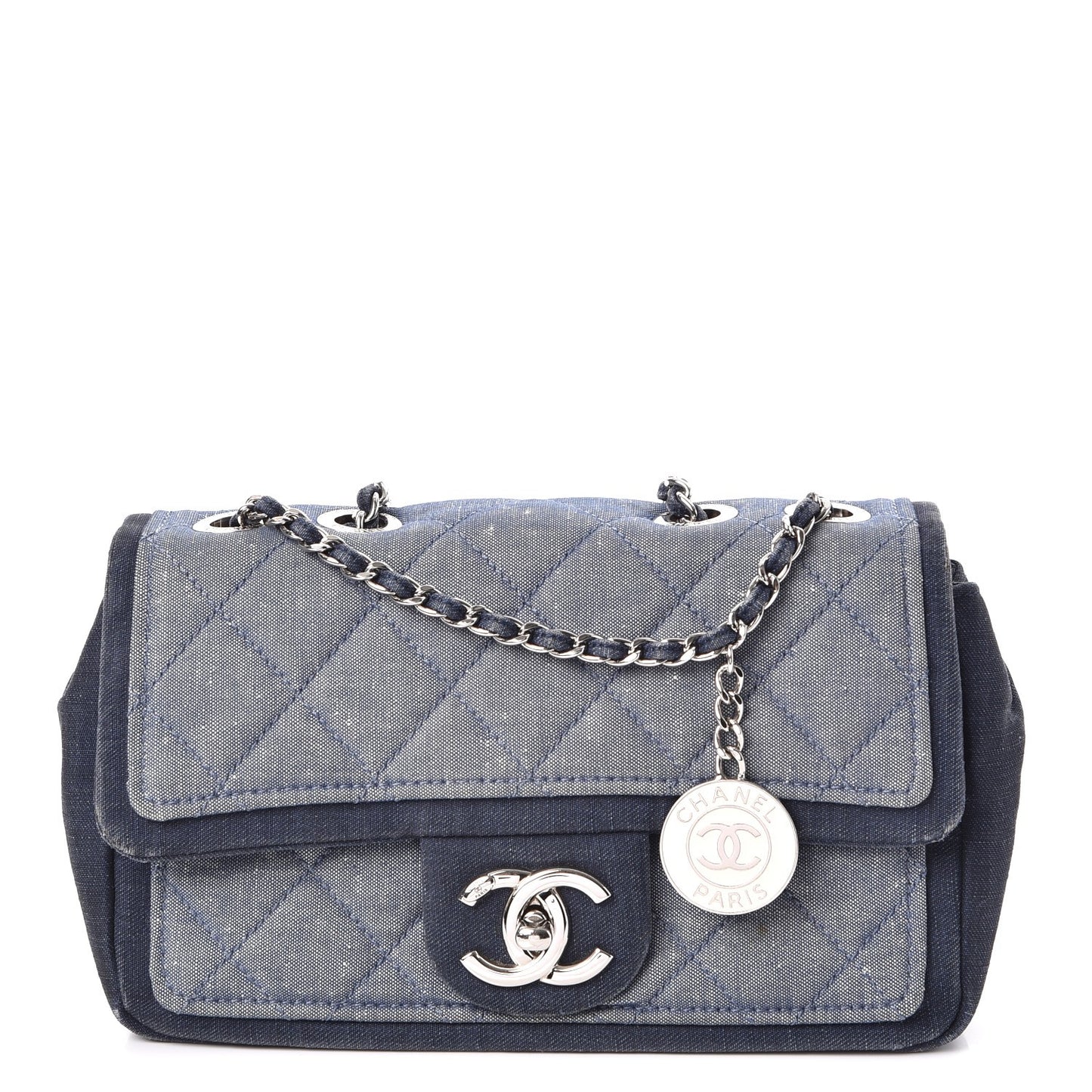 Denim Quilted Small Medallion Flap Light Blue