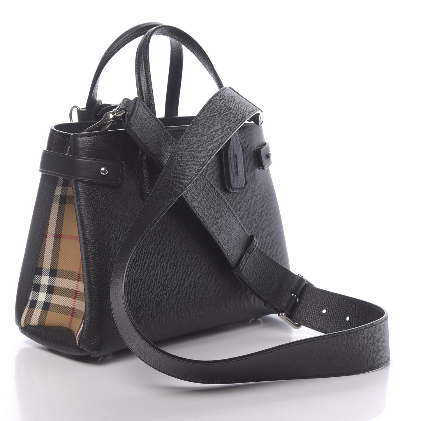 Grainy Calfskin House Check Small Banner Tote Black