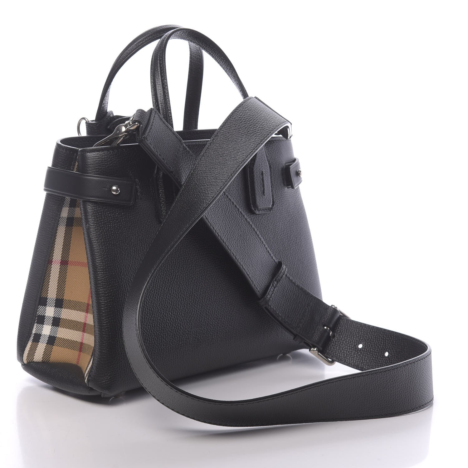 Burberry Grainy Calfskin House Check Small Banner Tote Black 3 of 13