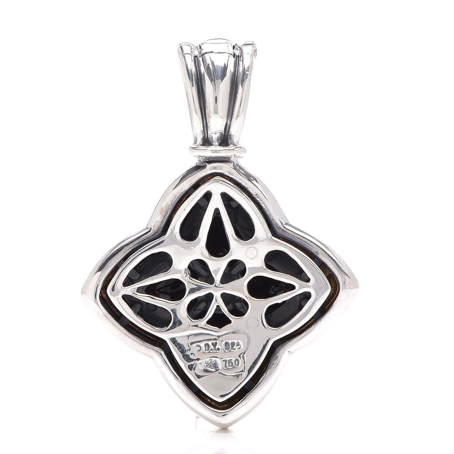David Yurman Sterling Silver 18K Yellow Gold Black Onyx Quatrefoil Enhancer 3 of 3