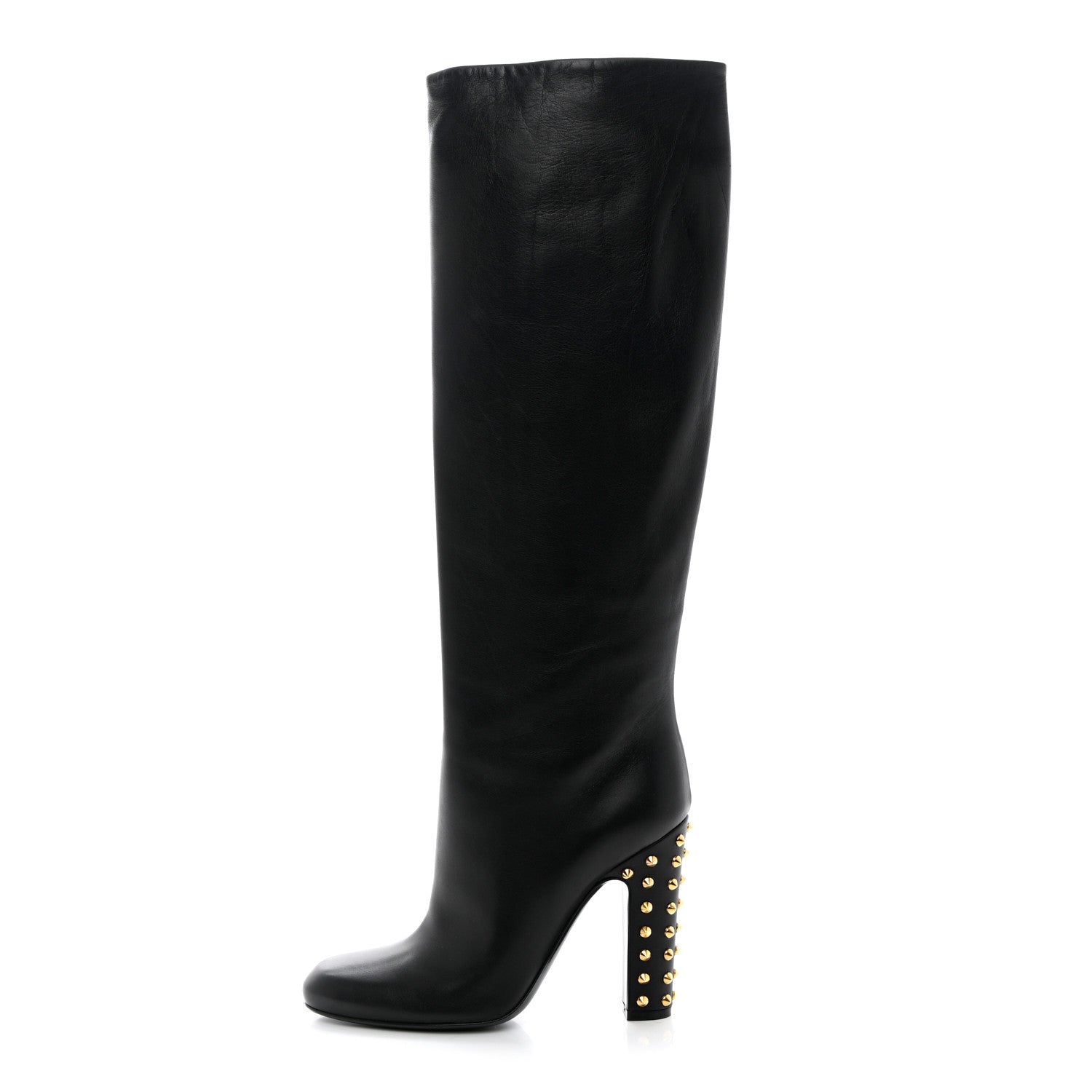 Gucci Calfskin Studded Jacquelyne Knee High Boots 37.5 Black 1 of 17