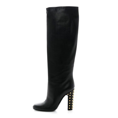 Gucci Calfskin Studded Jacquelyne Knee High Boots 37.5 Black 1 of 17