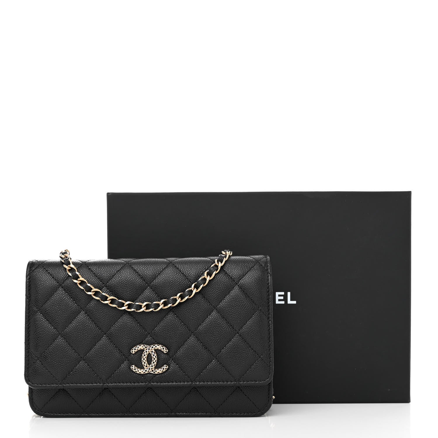 Chanel Caviar Quilted Perforated Metal CC Wallet On Chain WOC Black 12 of 12