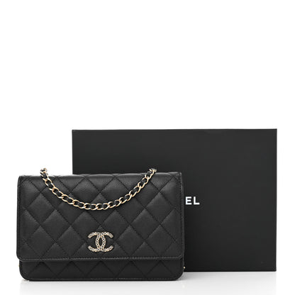 Chanel Caviar Quilted Perforated Metal CC Wallet On Chain WOC Black 12 of 12