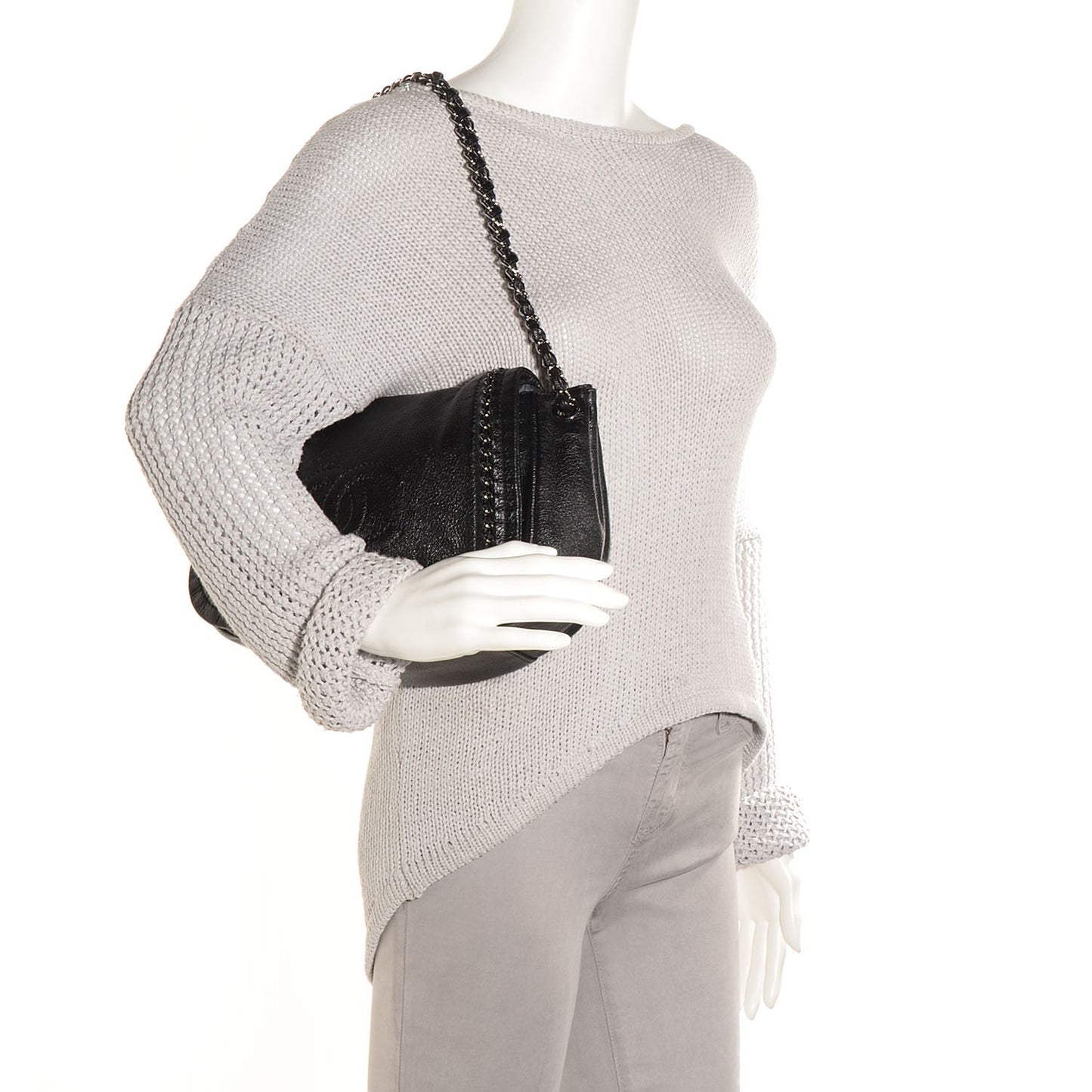 Metallic Goatskin Luxe Ligne Flap Bag Black