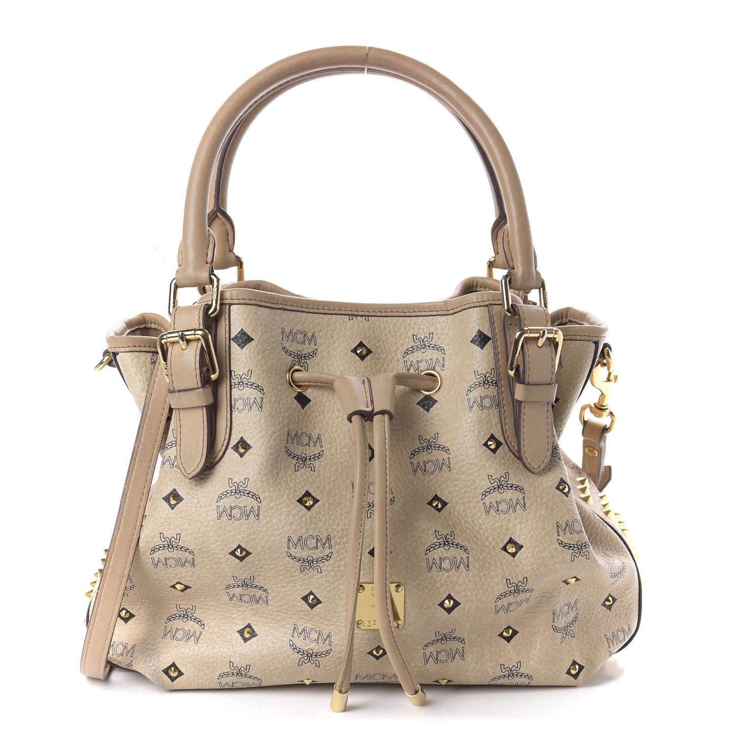 Visetos Studded Drawstring Bucket Bag Beige
