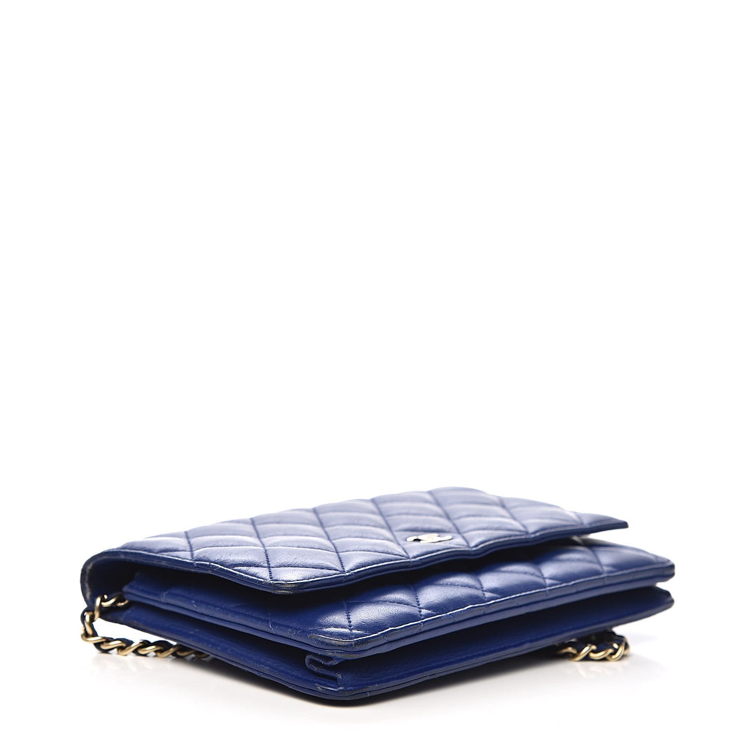 Lambskin Quilted Wallet On Chain WOC Dark Blue