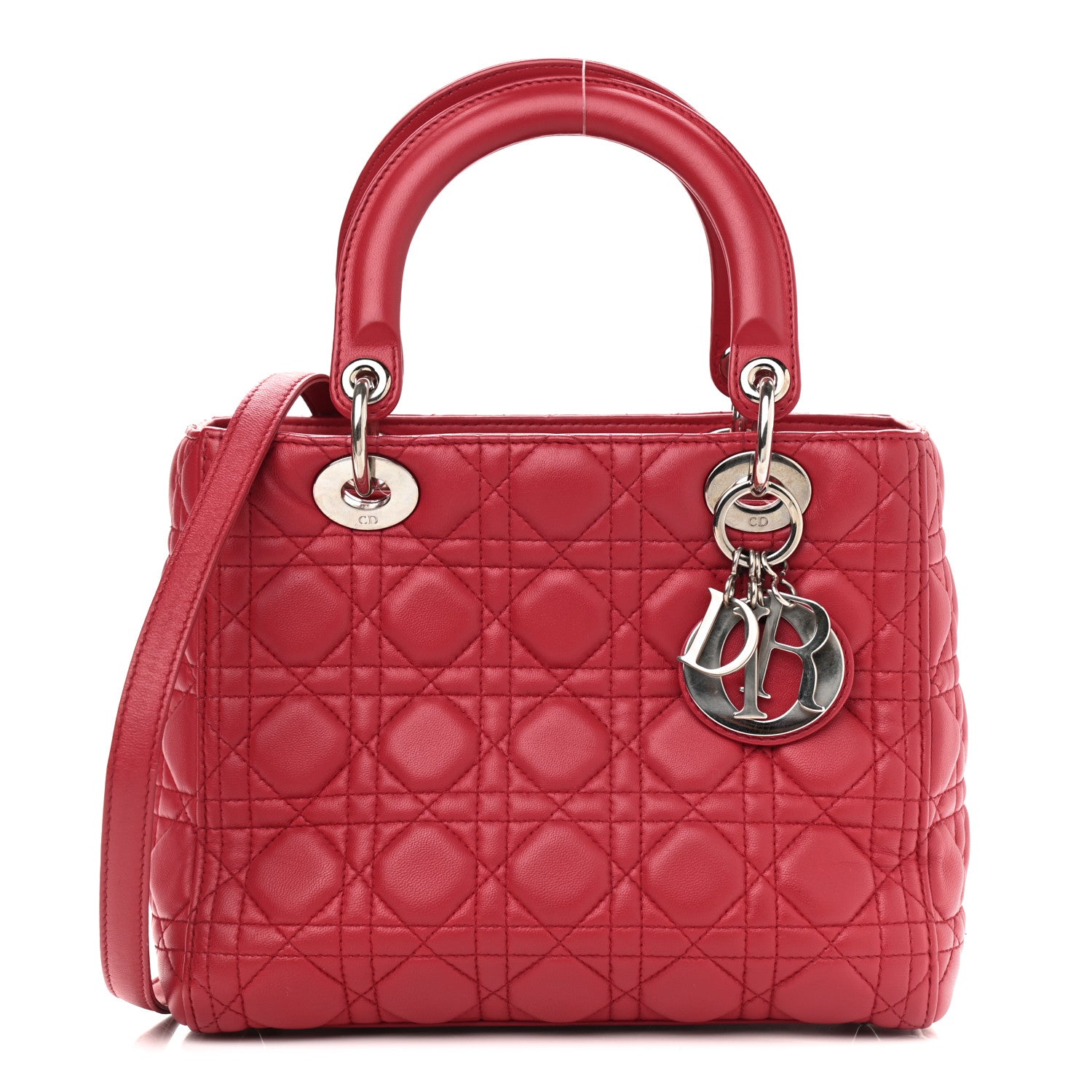 Christian Dior Lambskin Cannage Medium Lady Dior Red 1 of 9