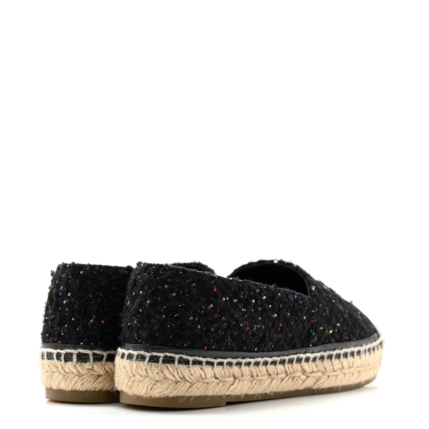 Chanel Tweed Patent Goatskin Sequin CC Espadrilles 38 Black 4 of 9