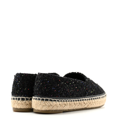 Chanel Tweed Patent Goatskin Sequin CC Espadrilles 38 Black 4 of 9