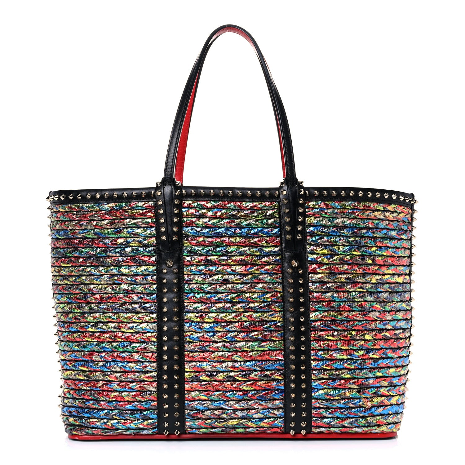 Christian Louboutin Calfskin Metallic Straw Spikes East West Cabata Tote Multicolor 1 of 24