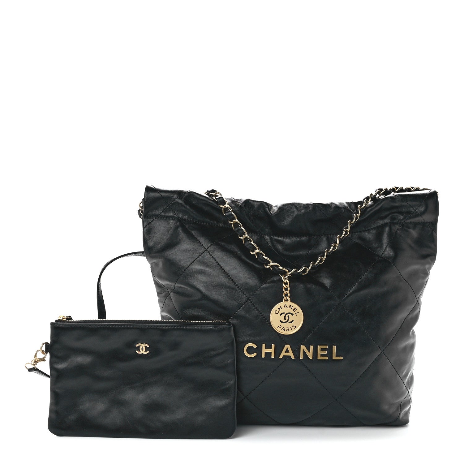 Chanel Shiny Calfskin Quilted Small Chanel 22 Black 1 of 13