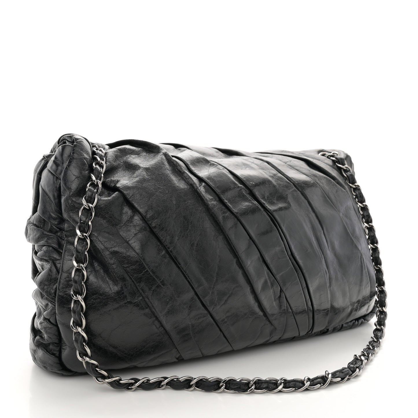 Glazed Calfskin Twisted Maxi Flap Black