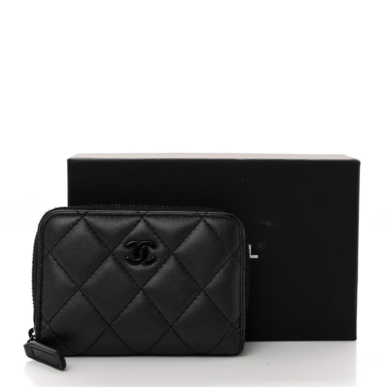 Chanel Lambskin Quilted Zip Coin Purse So Black 8 of 8