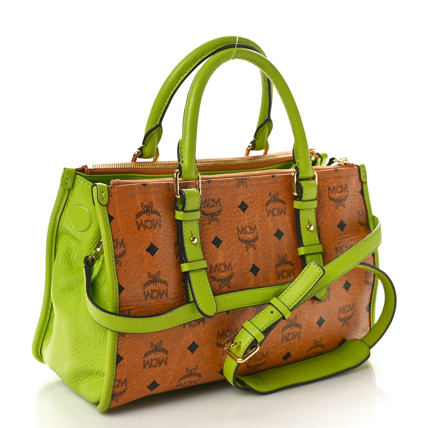 Visetos Double Zip Tote Cognac Green