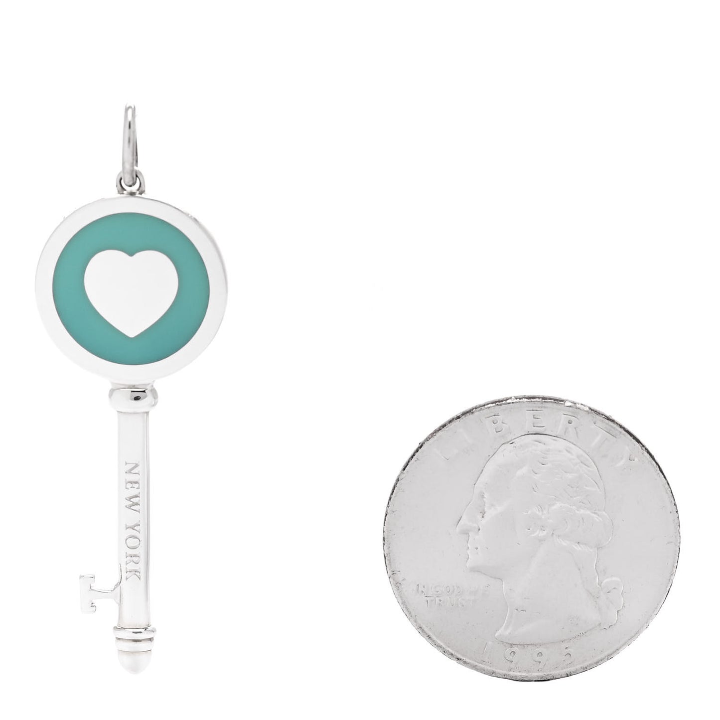 Sterling Silver Enamel Heart Key Pendant Blue