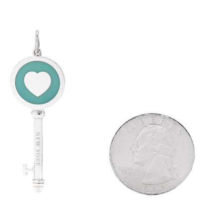Tiffany Sterling Silver Enamel Heart Key Pendant Blue 2 of 4
