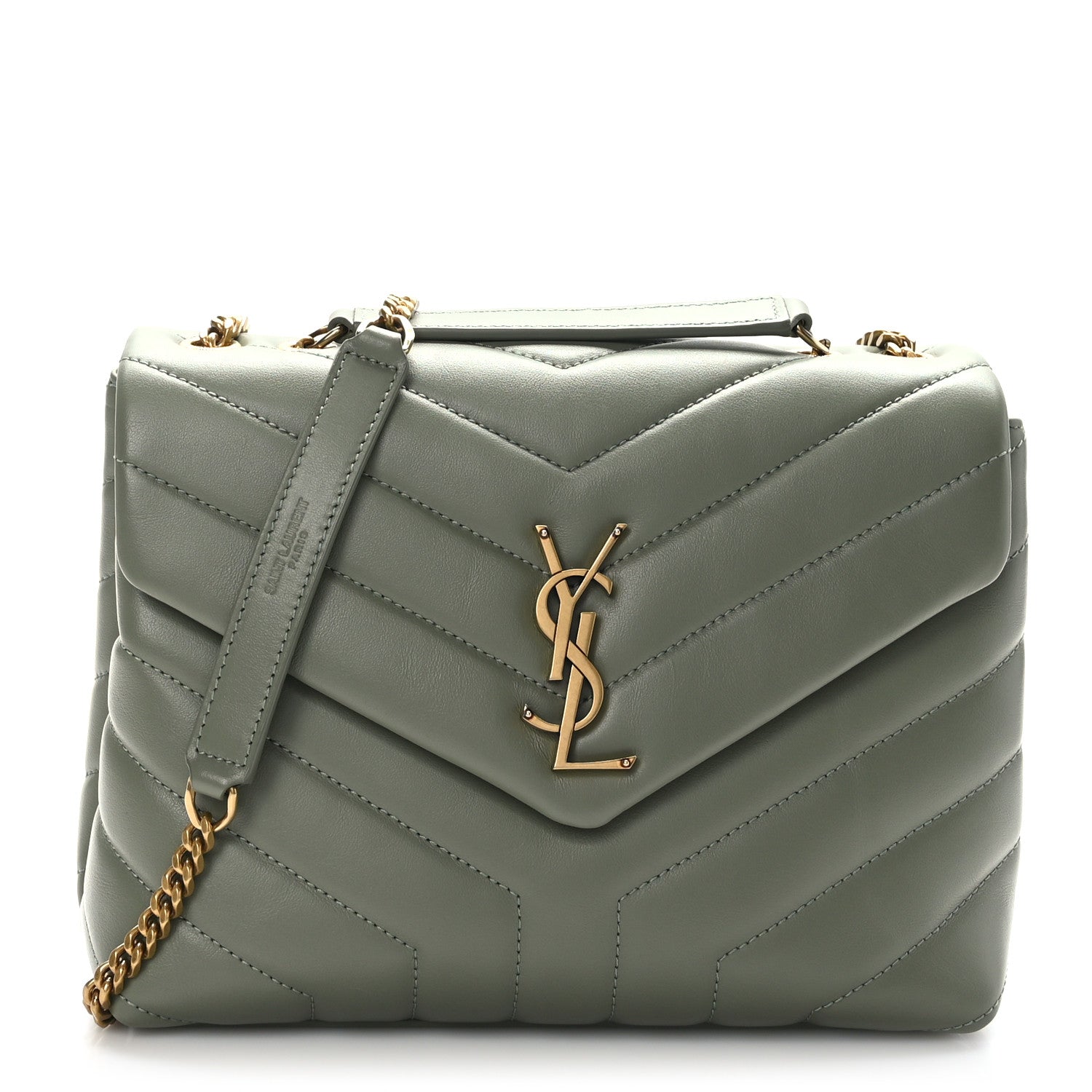 Saint Laurent Calfskin Y Quilted Monogram Small Loulou Chain Satchel Light Sage 1 of 8