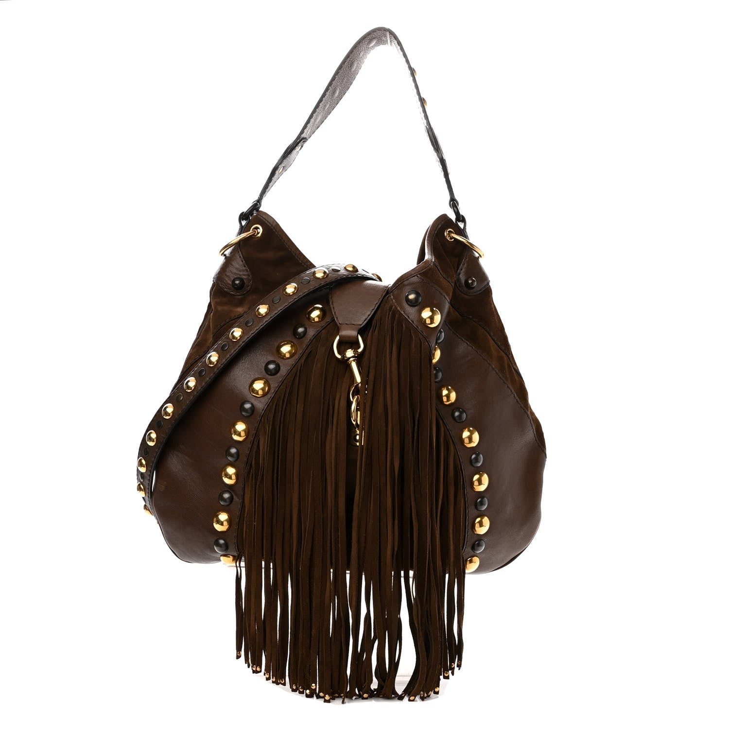 Gucci Calfskin Suede Fringe Babouska Hobo Brown 1 of 11