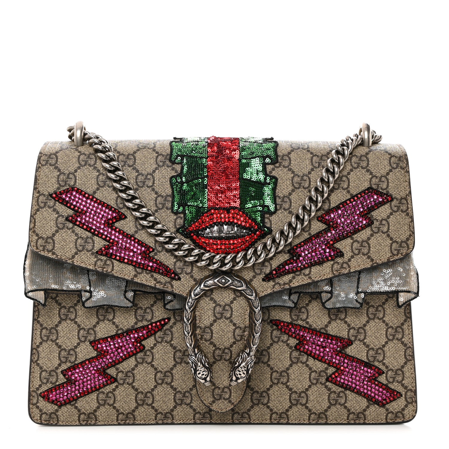 Gucci GG Supreme Monogram Lightning Embroidered Medium Dionysus Shoulder Bag Beige 1 of 12