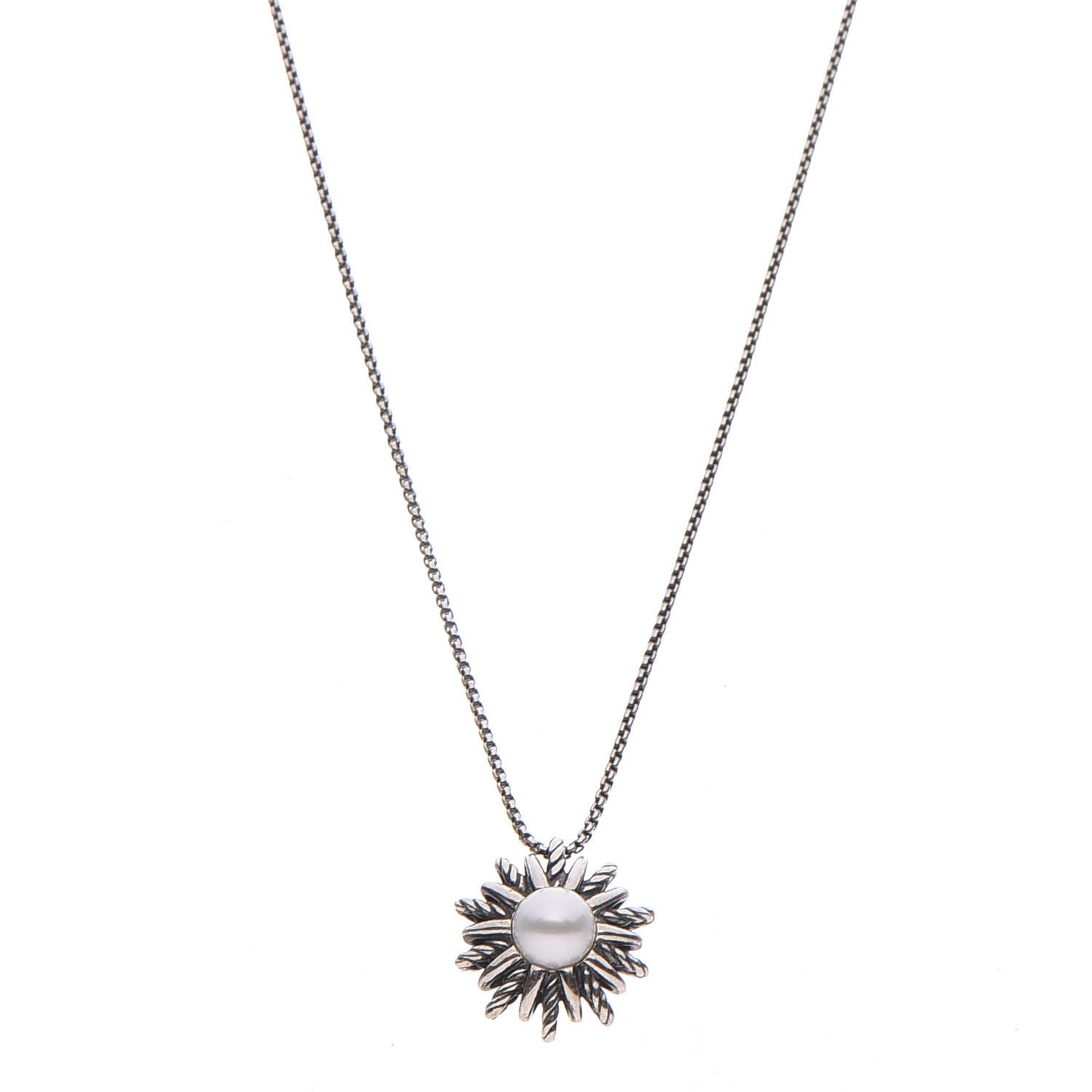 Sterling Silver Pearl 18mm Starburst Pendant Necklace
